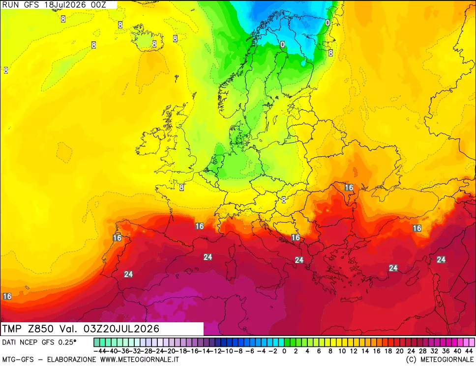 mappa 850 hPa Temp