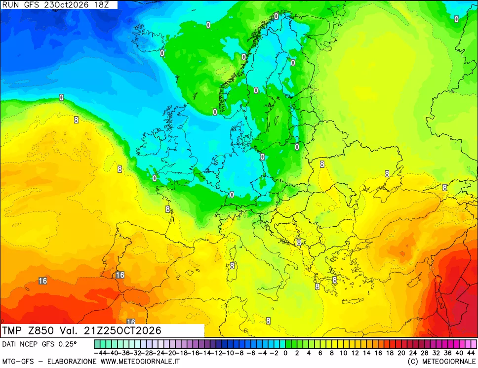mappa 850 hPa Temp
