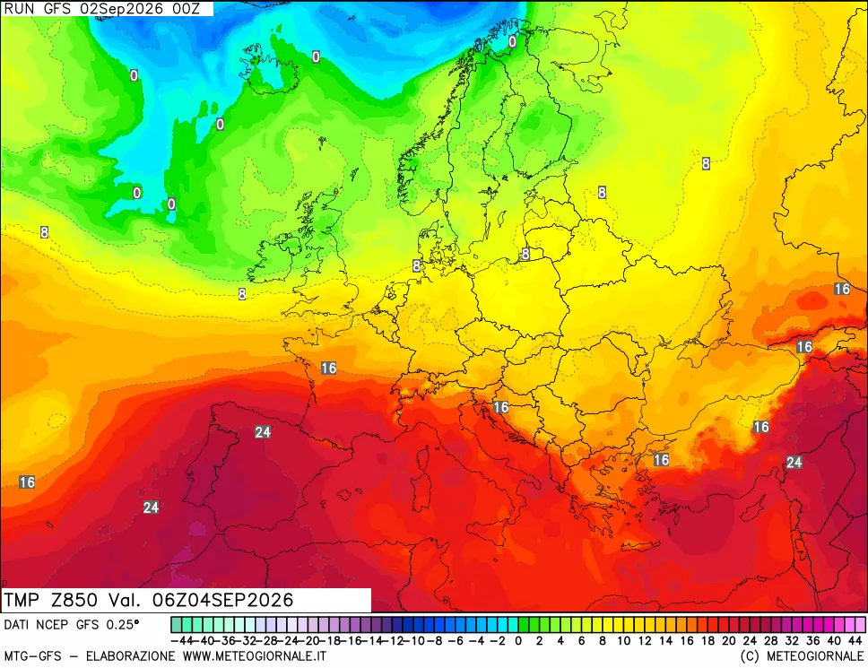 mappa 850 hPa Temp