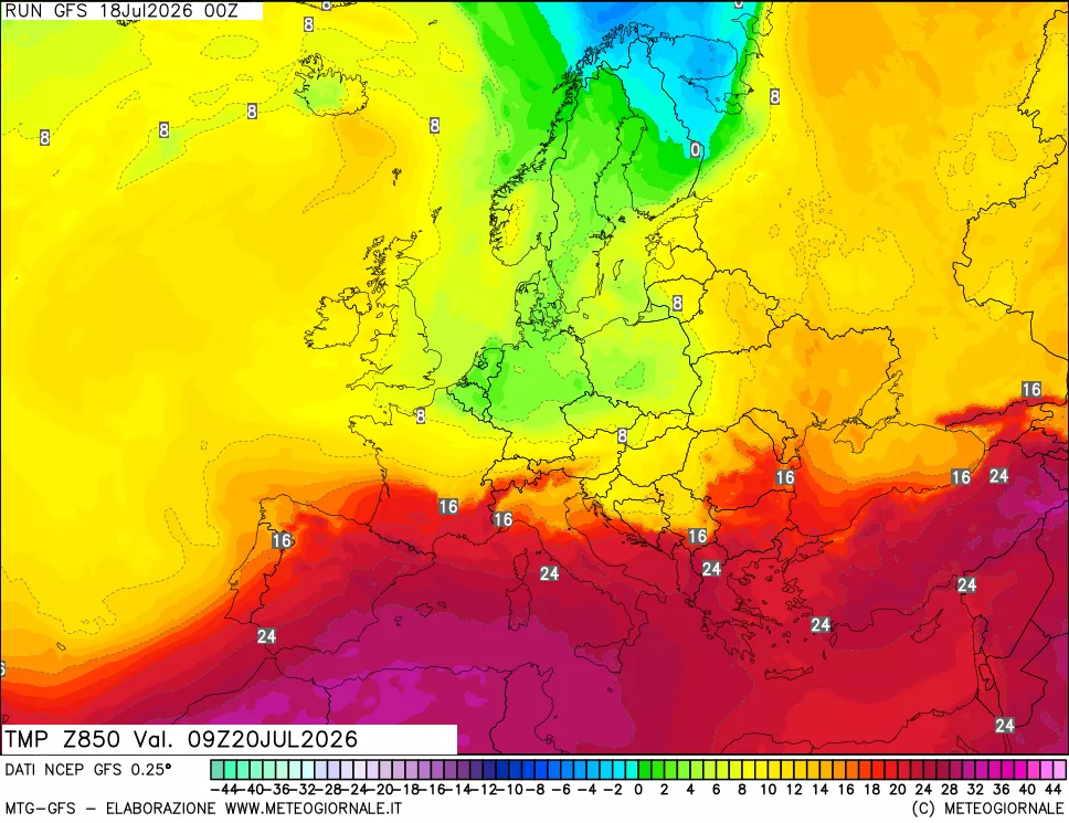 mappa 850 hPa Temp