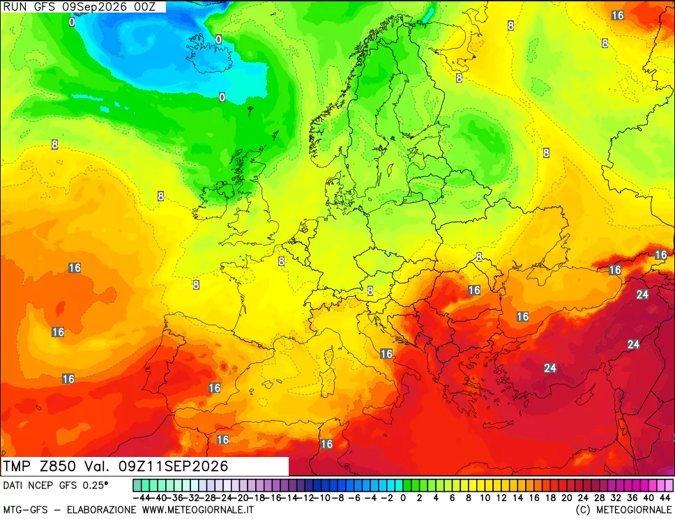 mappa 850 hPa Temp