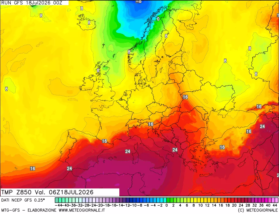 mappa 850 hPa Temp