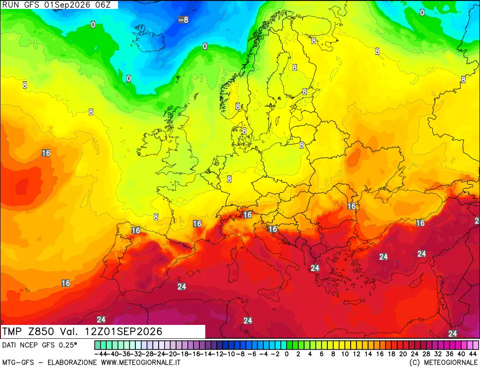 mappa 850 hPa Temp