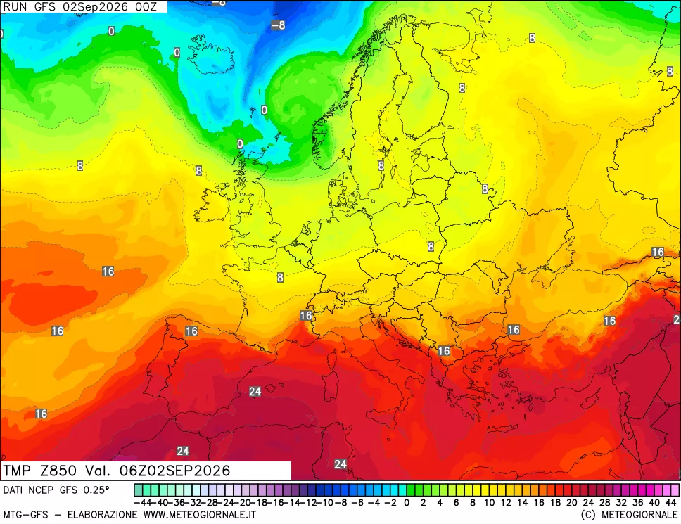 mappa 850 hPa Temp
