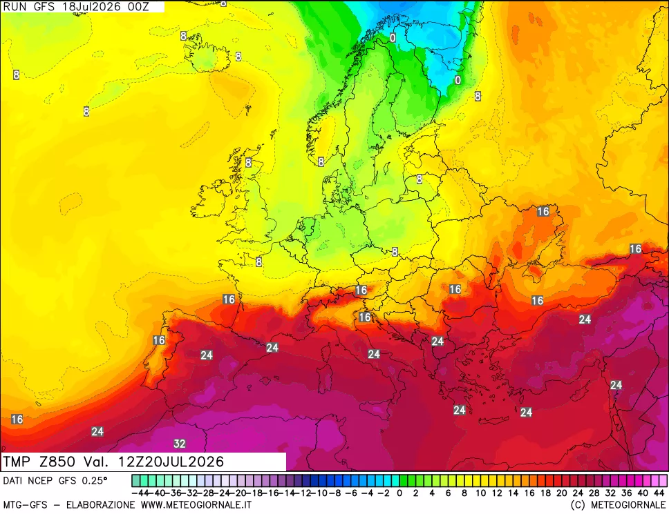 mappa 850 hPa Temp