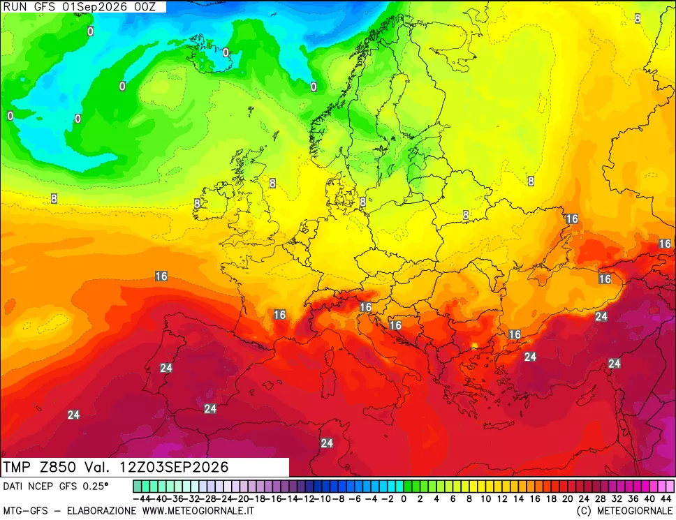 mappa 850 hPa Temp