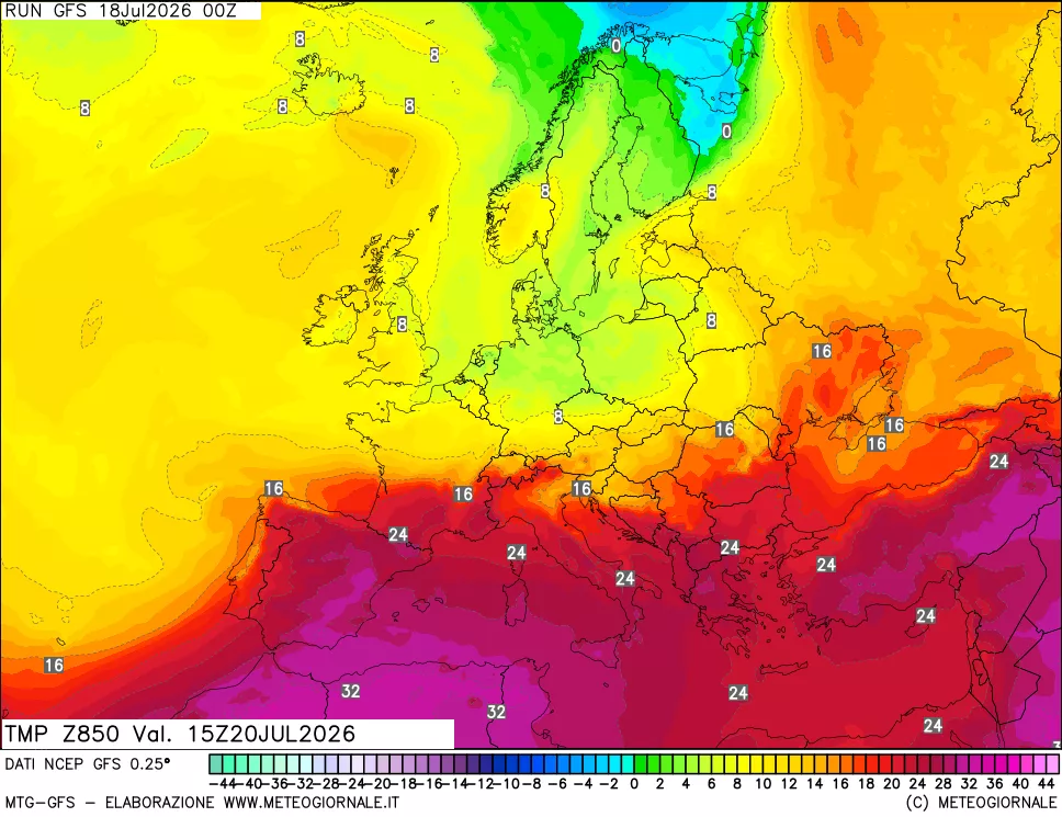 mappa 850 hPa Temp