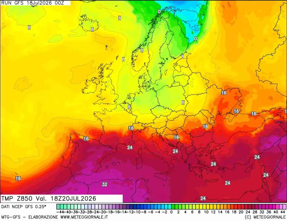 mappa 850 hPa Temp