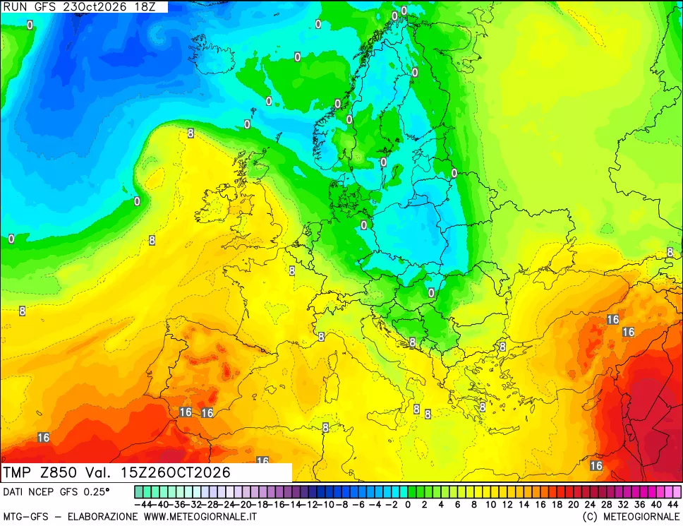 mappa 850 hPa Temp