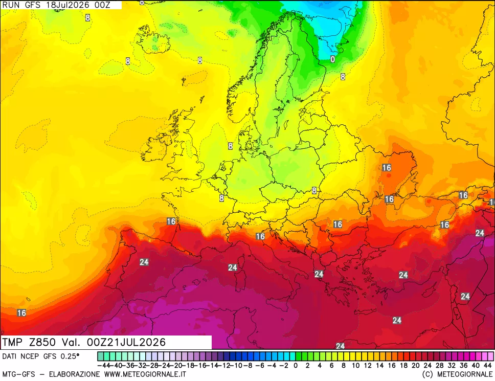 mappa 850 hPa Temp