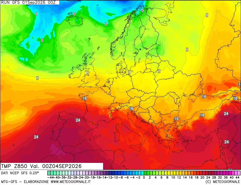 mappa 850 hPa Temp