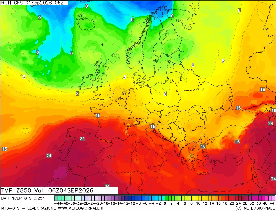 mappa 850 hPa Temp