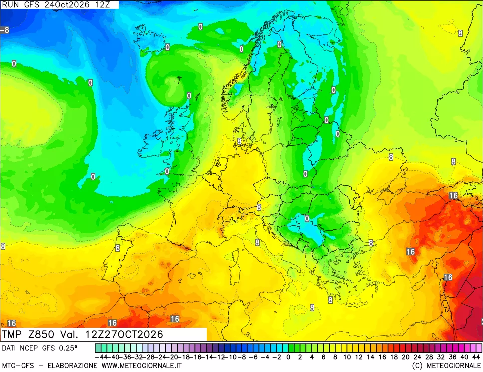 mappa 850 hPa Temp