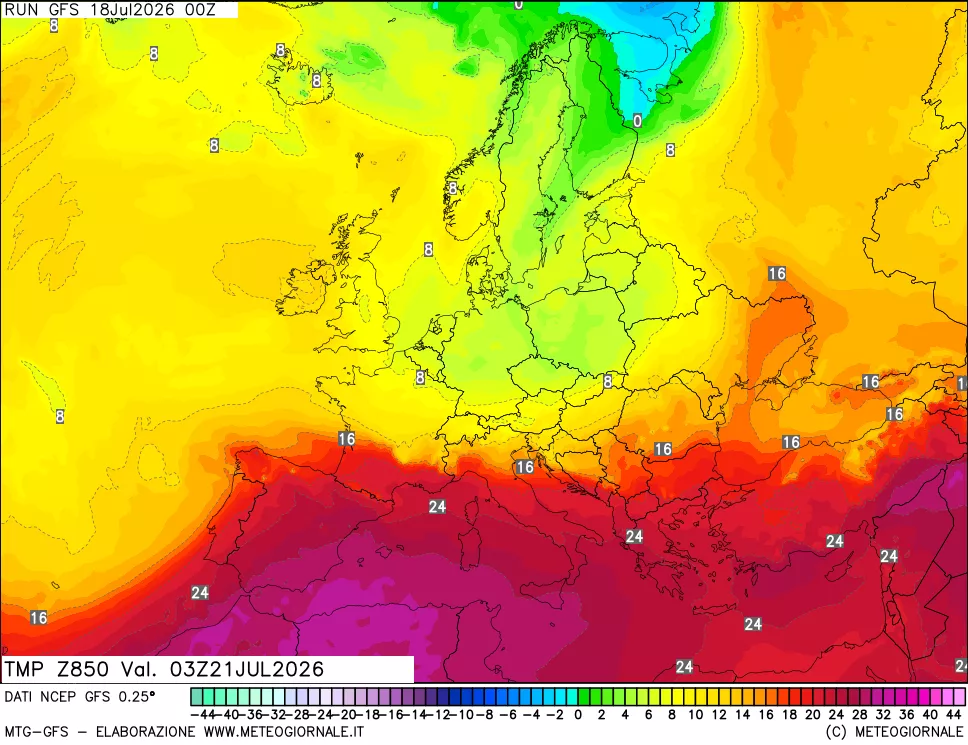 mappa 850 hPa Temp