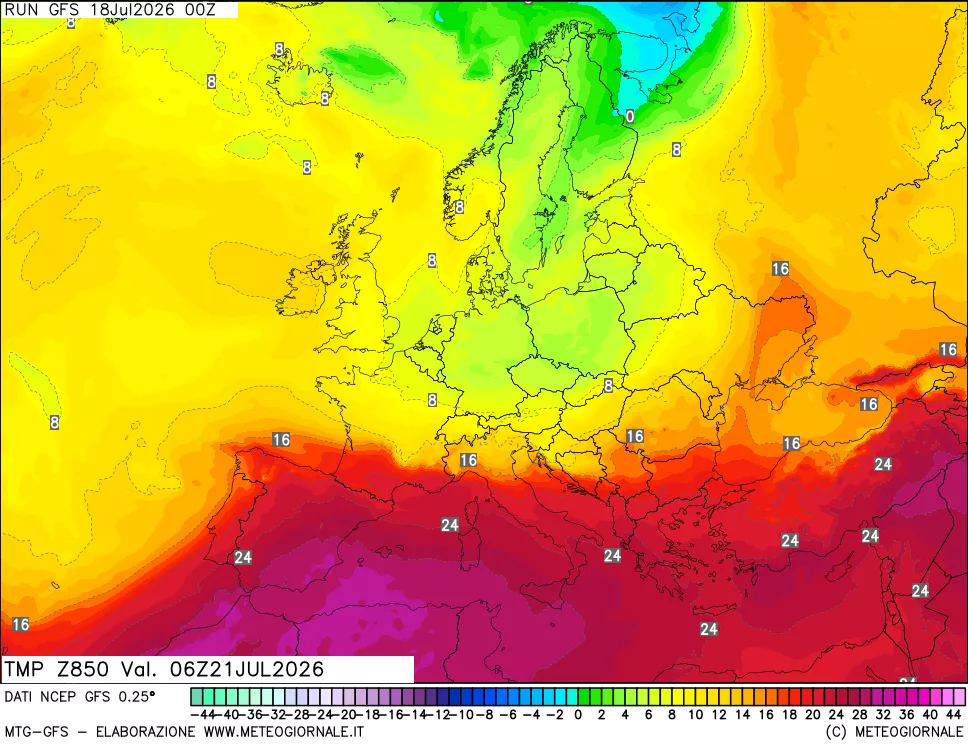 mappa 850 hPa Temp
