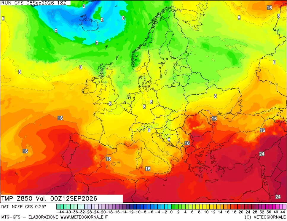 mappa 850 hPa Temp