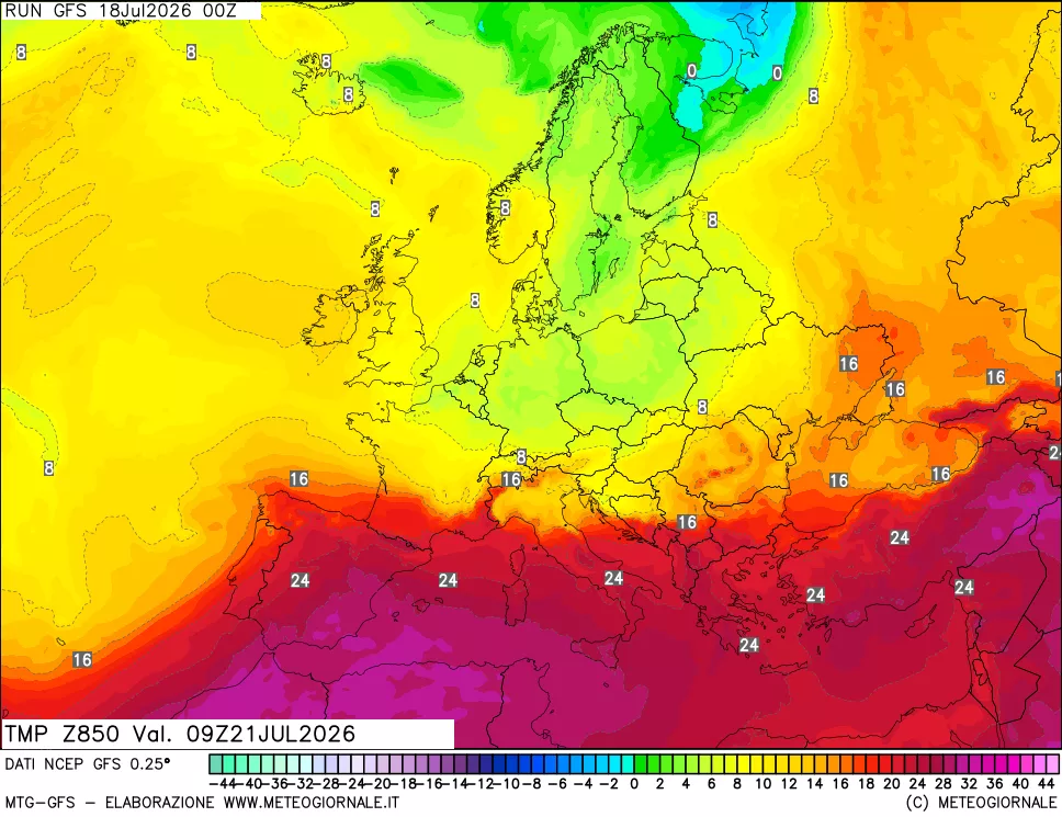 mappa 850 hPa Temp