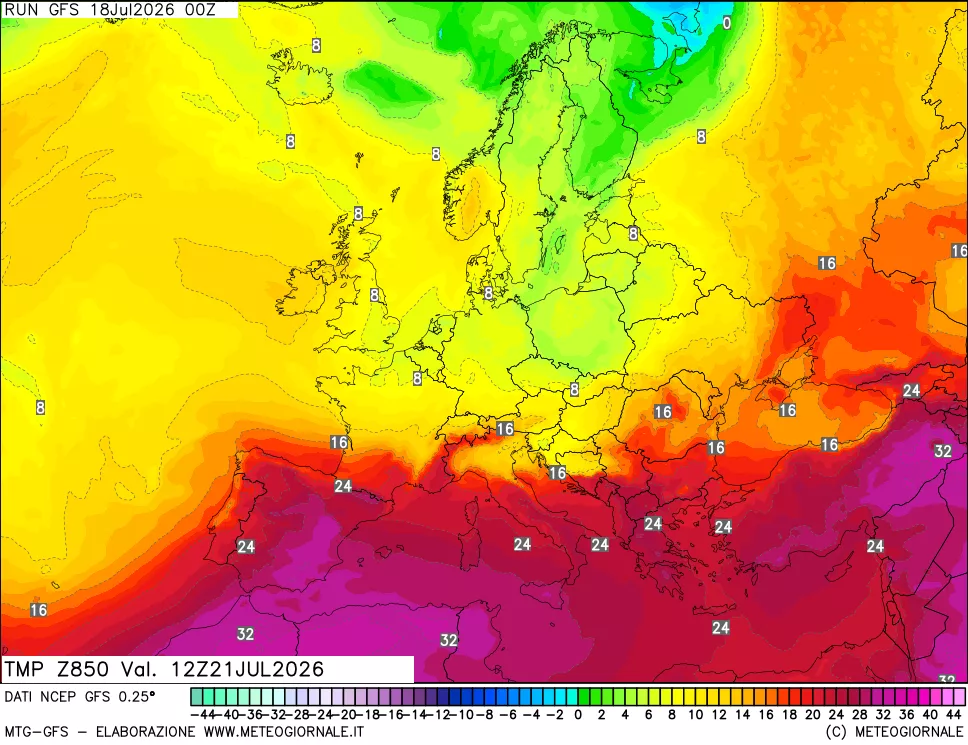 mappa 850 hPa Temp