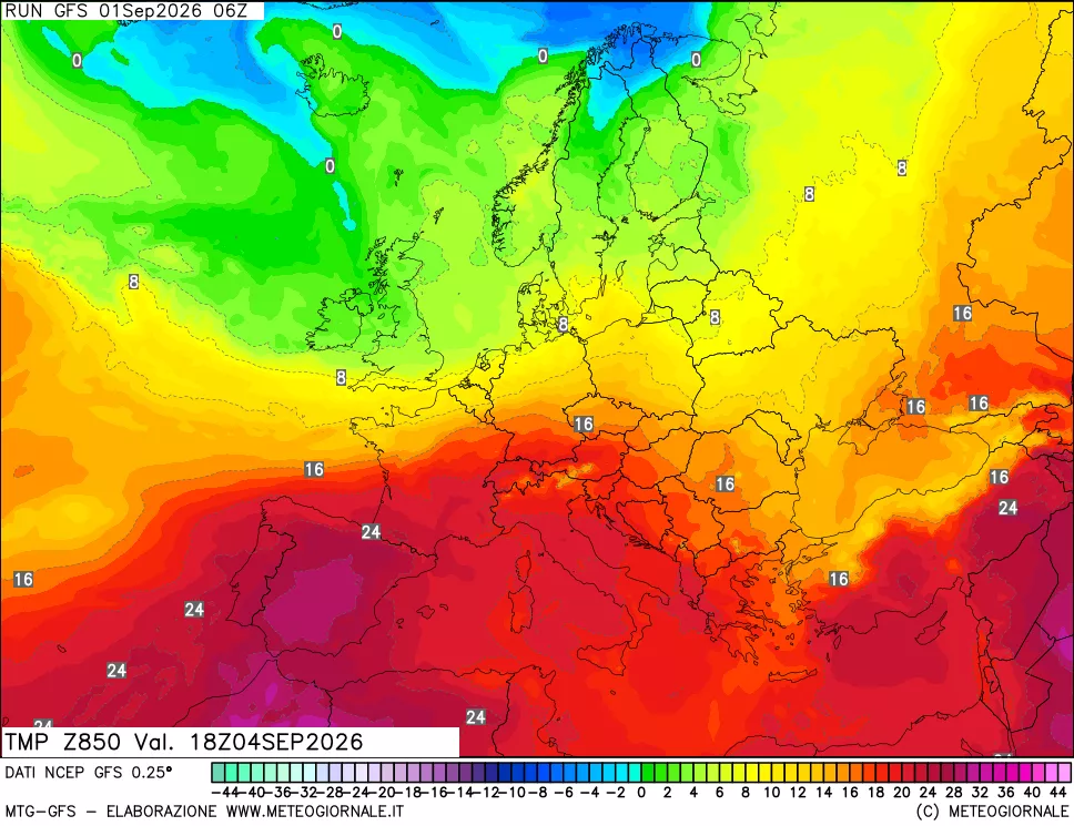 mappa 850 hPa Temp