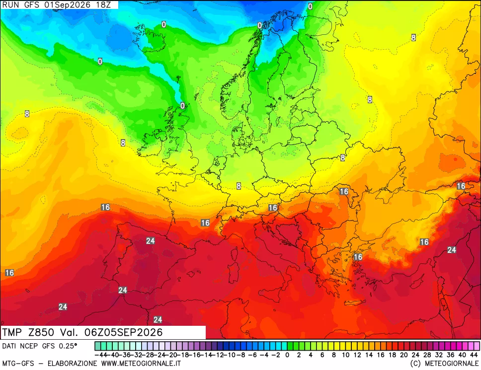 mappa 850 hPa Temp