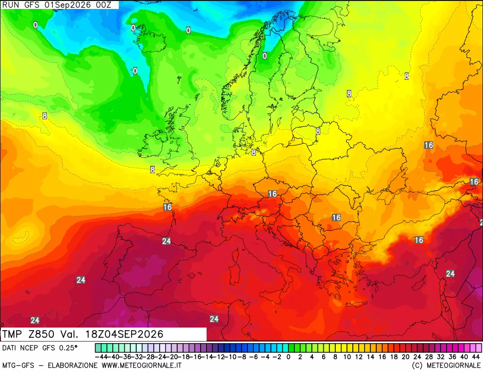 mappa 850 hPa Temp