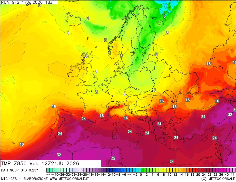 mappa 850 hPa Temp