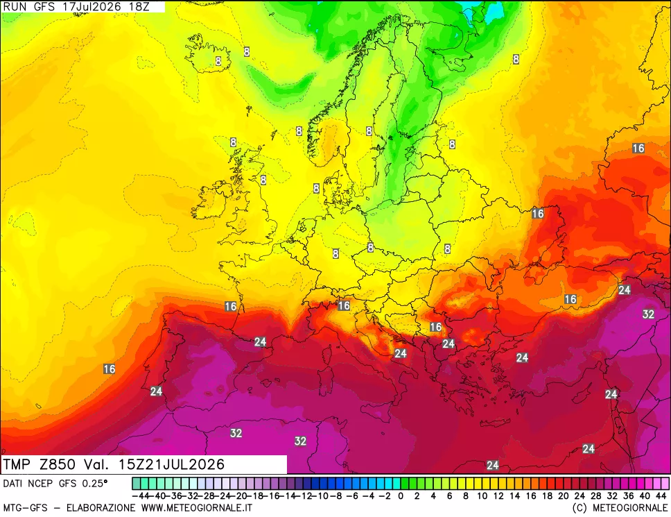 mappa 850 hPa Temp