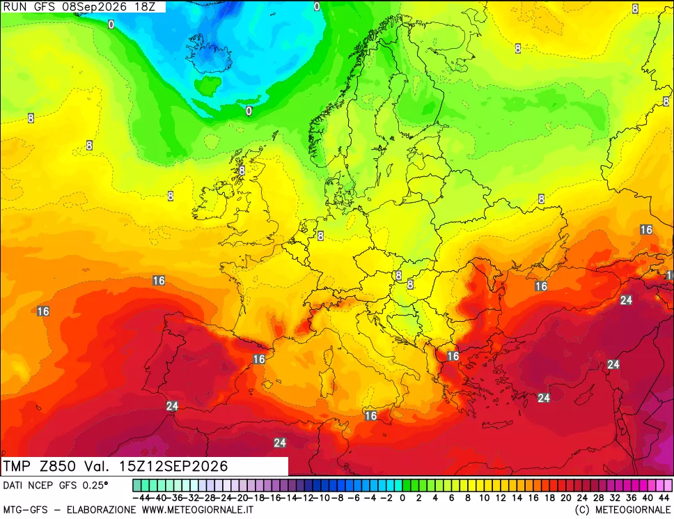mappa 850 hPa Temp