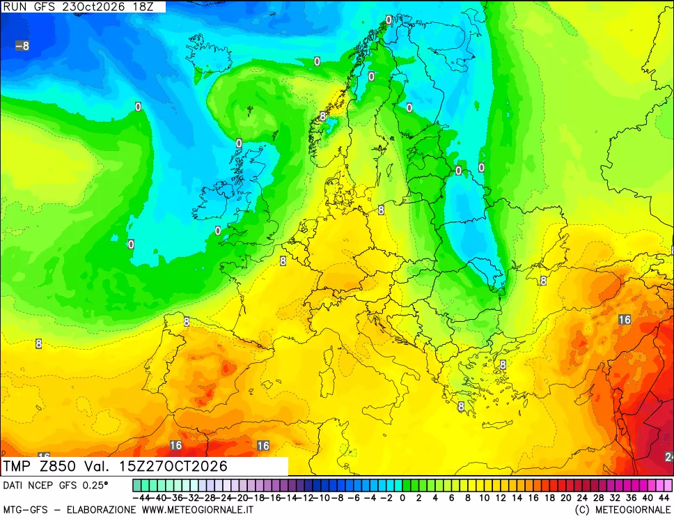 mappa 850 hPa Temp