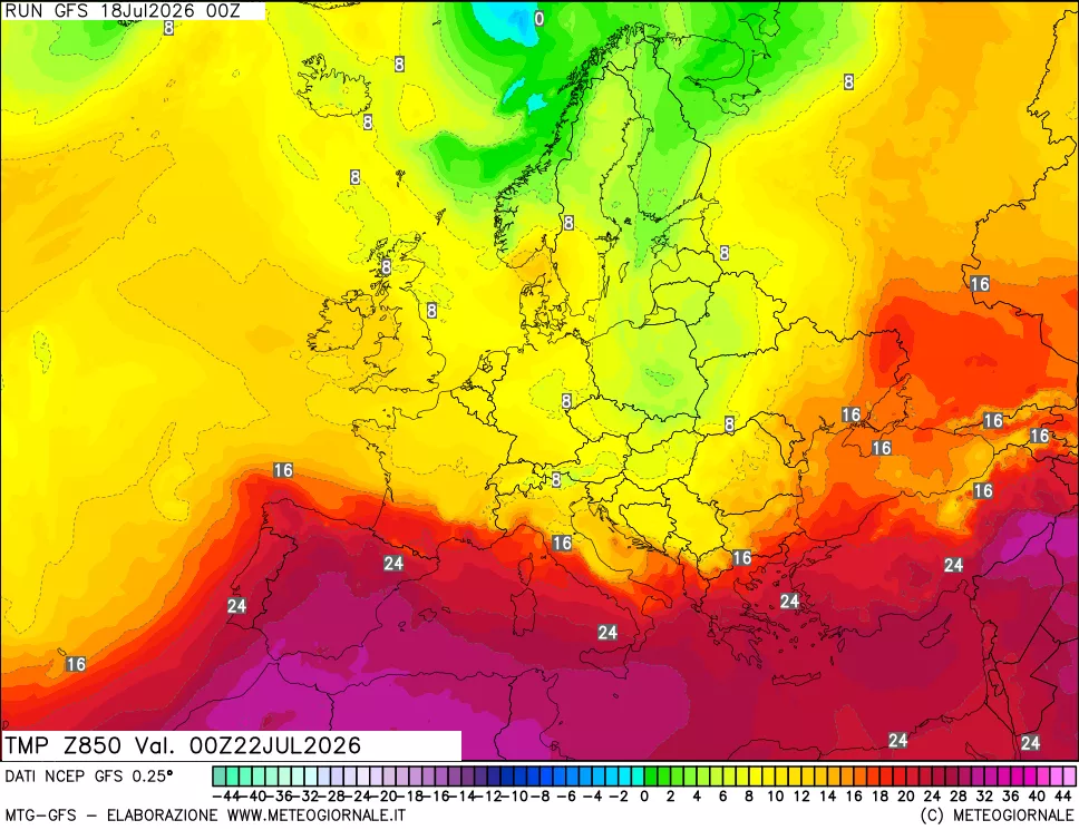 mappa 850 hPa Temp