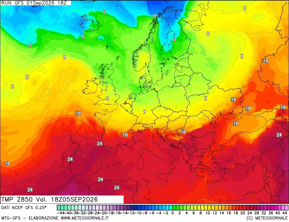 mappa 850 hPa Temp