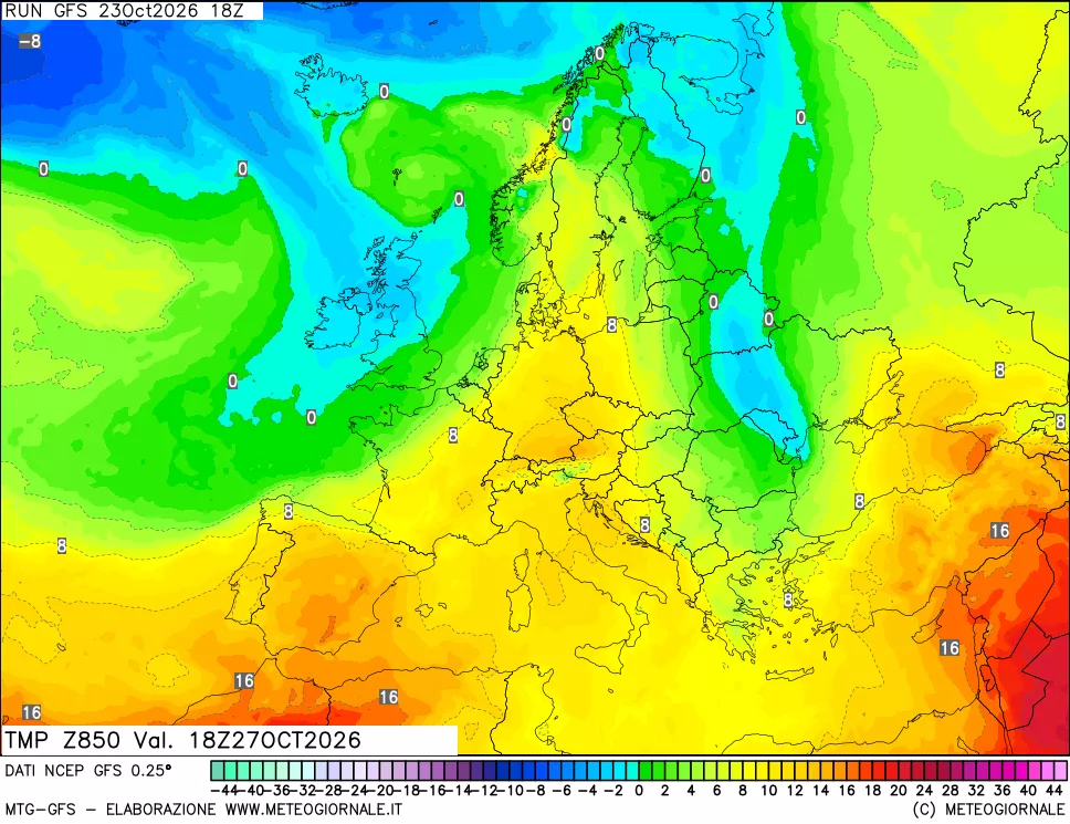 mappa 850 hPa Temp