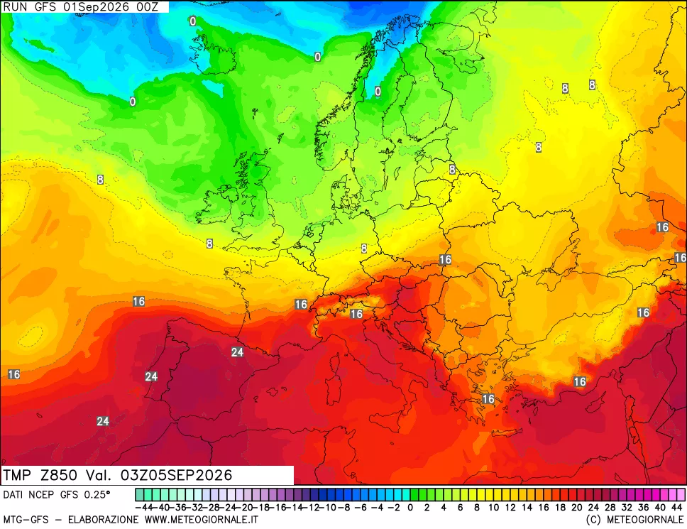 mappa 850 hPa Temp