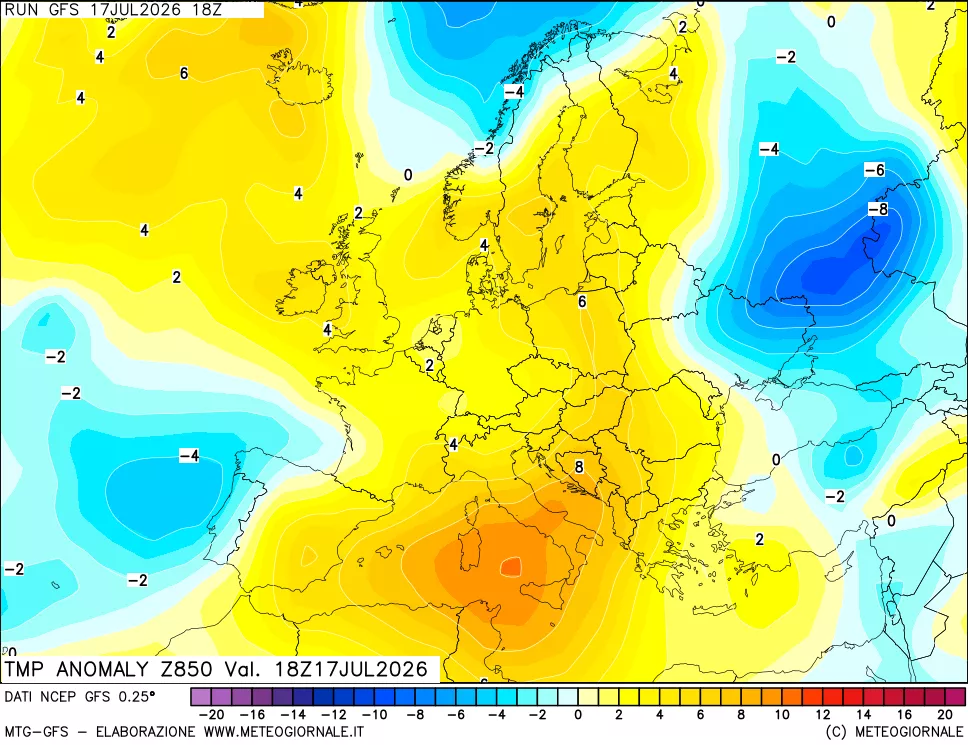 mappa 850 hPa Temp Anomaly vs Cli.No 1981-2010