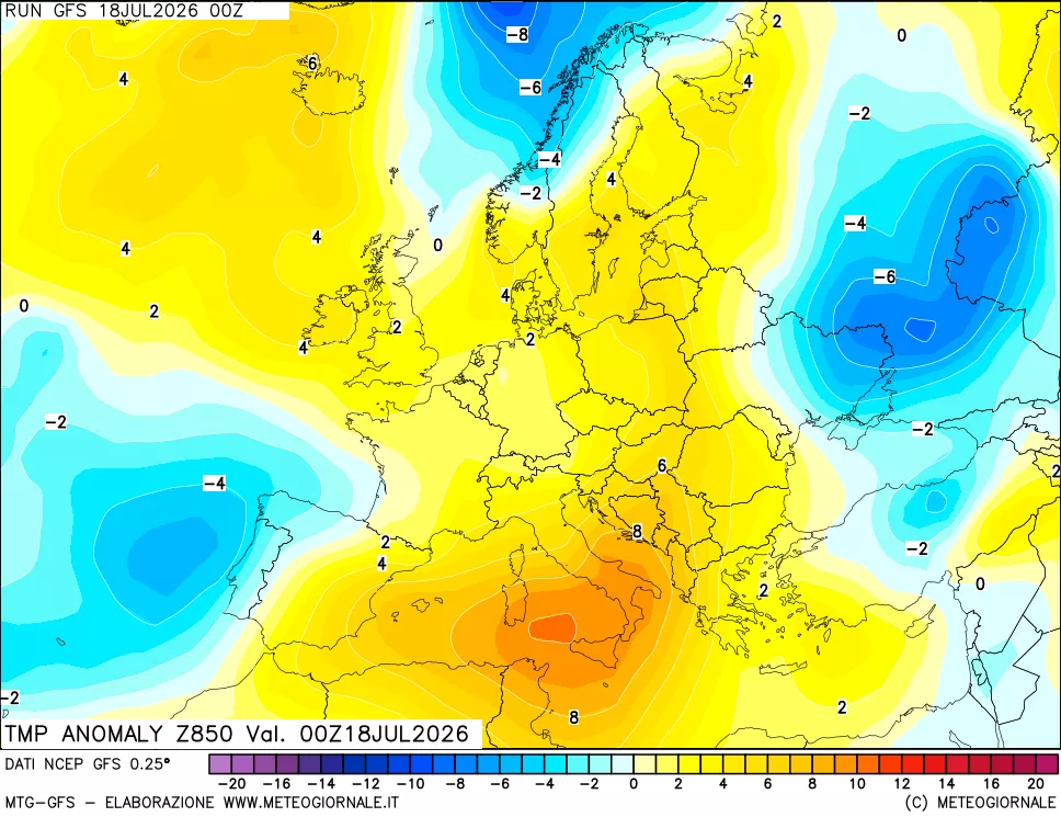 mappa 850 hPa Temp Anomaly vs Cli.No 1981-2010
