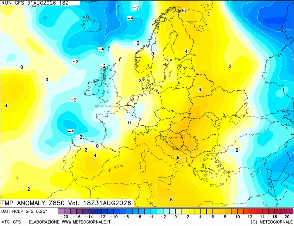 mappa 850 hPa Temp Anomaly vs Cli.No 1981-2010