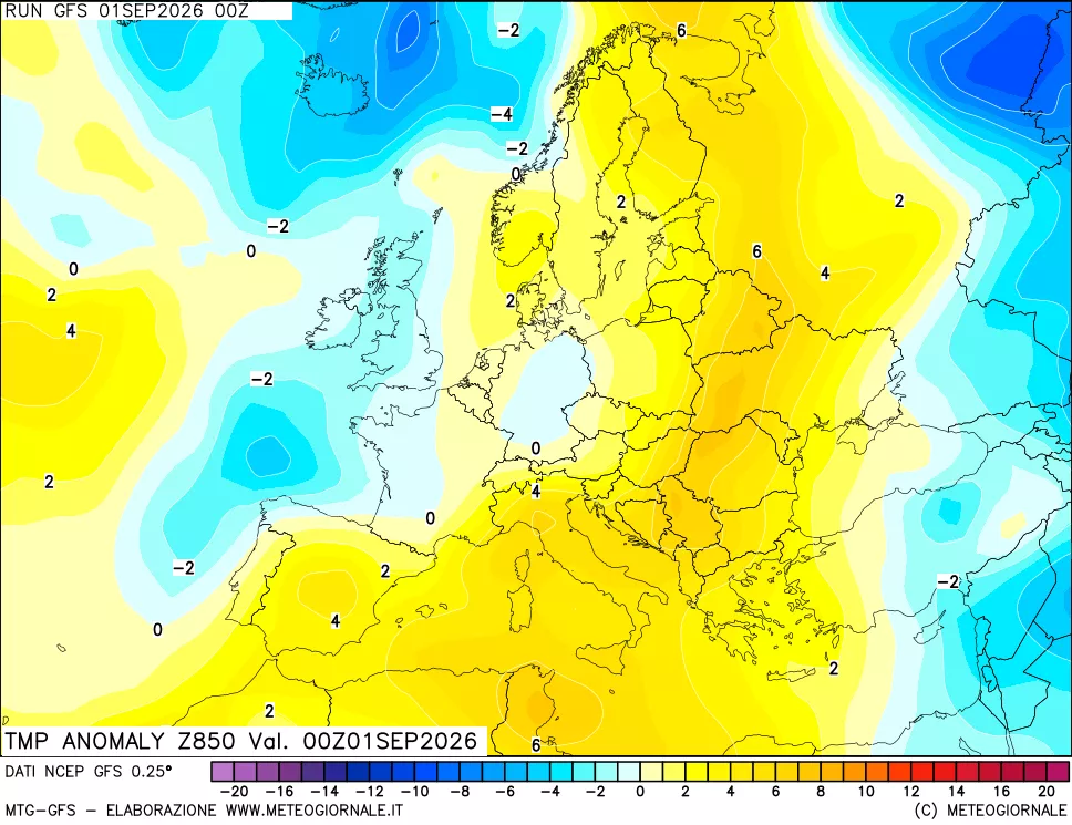mappa 850 hPa Temp Anomaly vs Cli.No 1981-2010