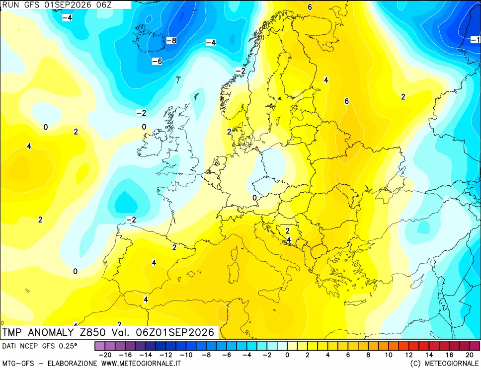 mappa 850 hPa Temp Anomaly vs Cli.No 1981-2010