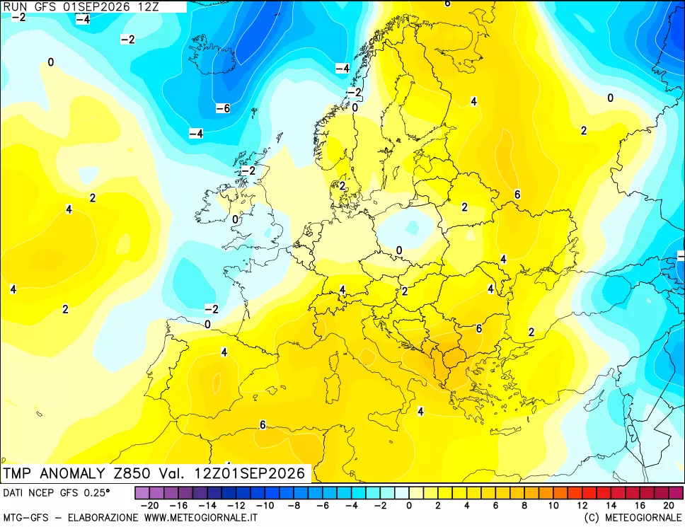 mappa 850 hPa Temp Anomaly vs Cli.No 1981-2010