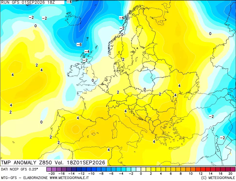 mappa 850 hPa Temp Anomaly vs Cli.No 1981-2010
