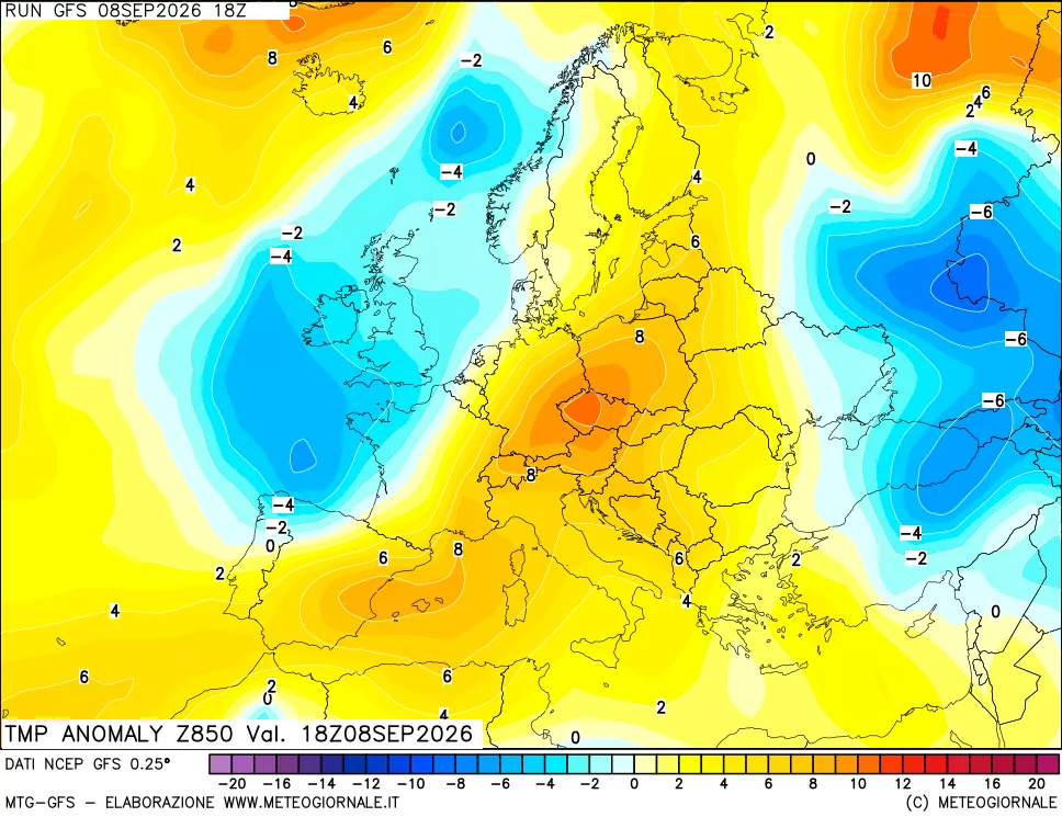 mappa 850 hPa Temp Anomaly vs Cli.No 1981-2010