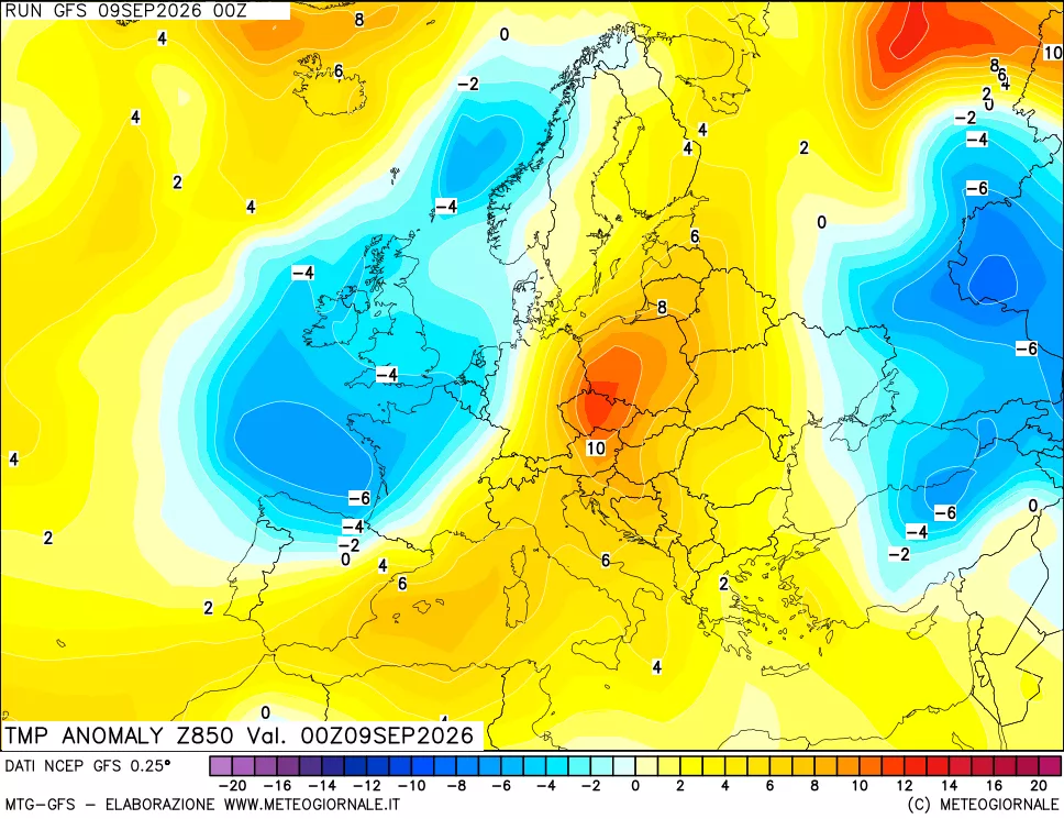 mappa 850 hPa Temp Anomaly vs Cli.No 1981-2010