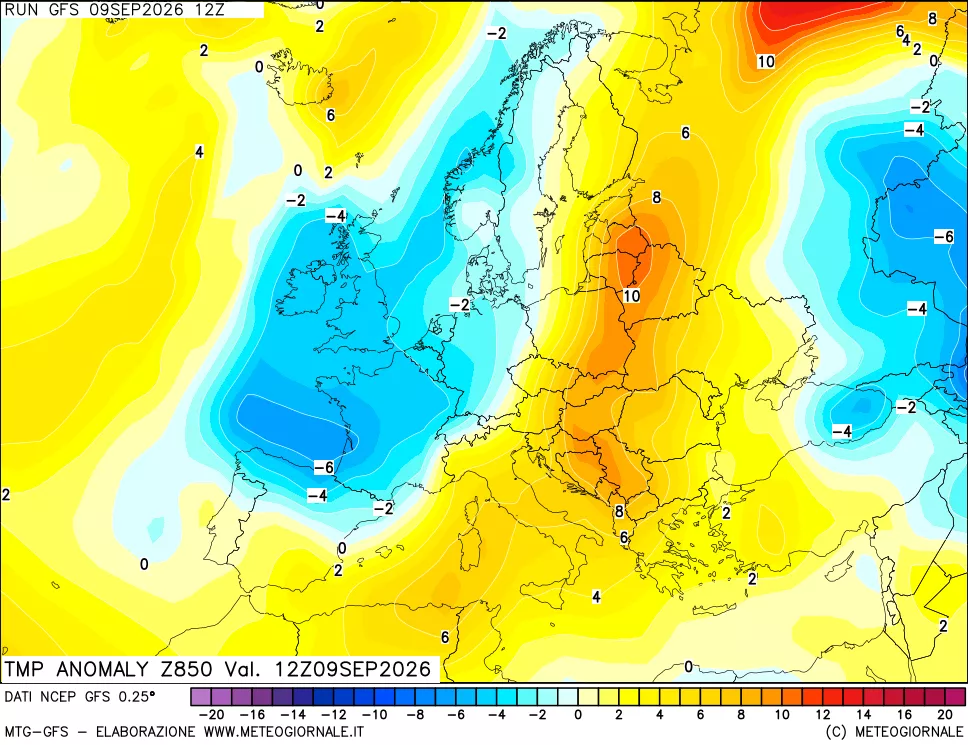 mappa 850 hPa Temp Anomaly vs Cli.No 1981-2010