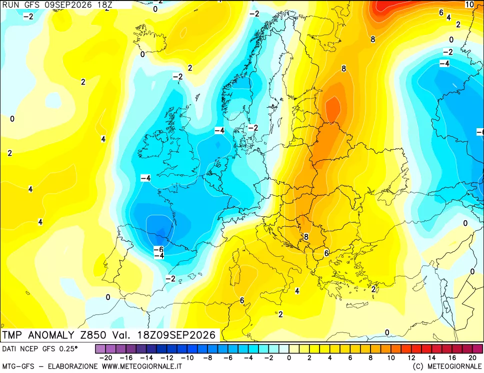 mappa 850 hPa Temp Anomaly vs Cli.No 1981-2010