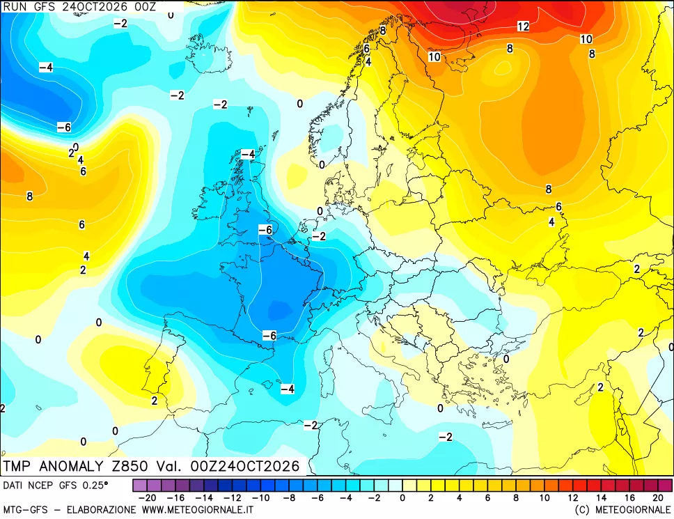 mappa 850 hPa Temp Anomaly vs Cli.No 1981-2010