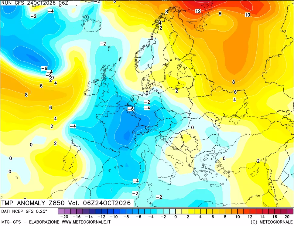 mappa 850 hPa Temp Anomaly vs Cli.No 1981-2010