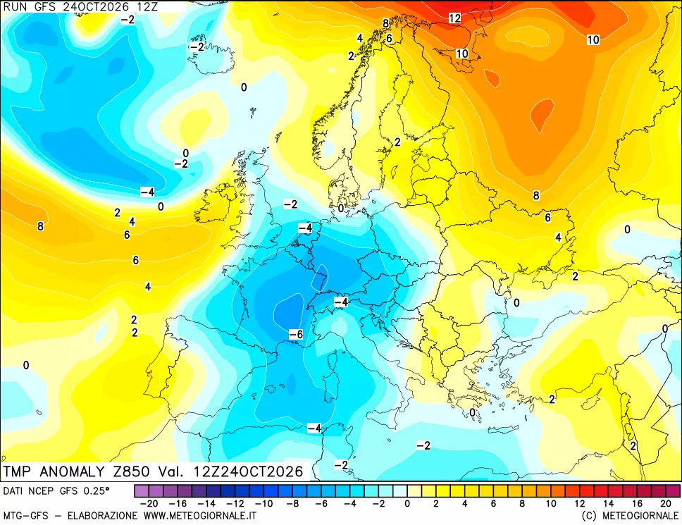 mappa 850 hPa Temp Anomaly vs Cli.No 1981-2010