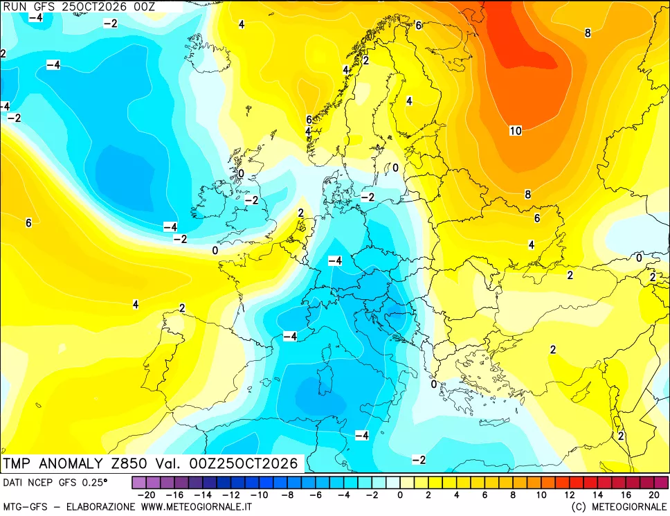 mappa 850 hPa Temp Anomaly vs Cli.No 1981-2010