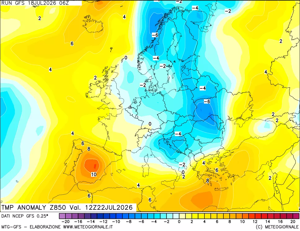mappa 850 hPa Temp Anomaly vs Cli.No 1981-2010