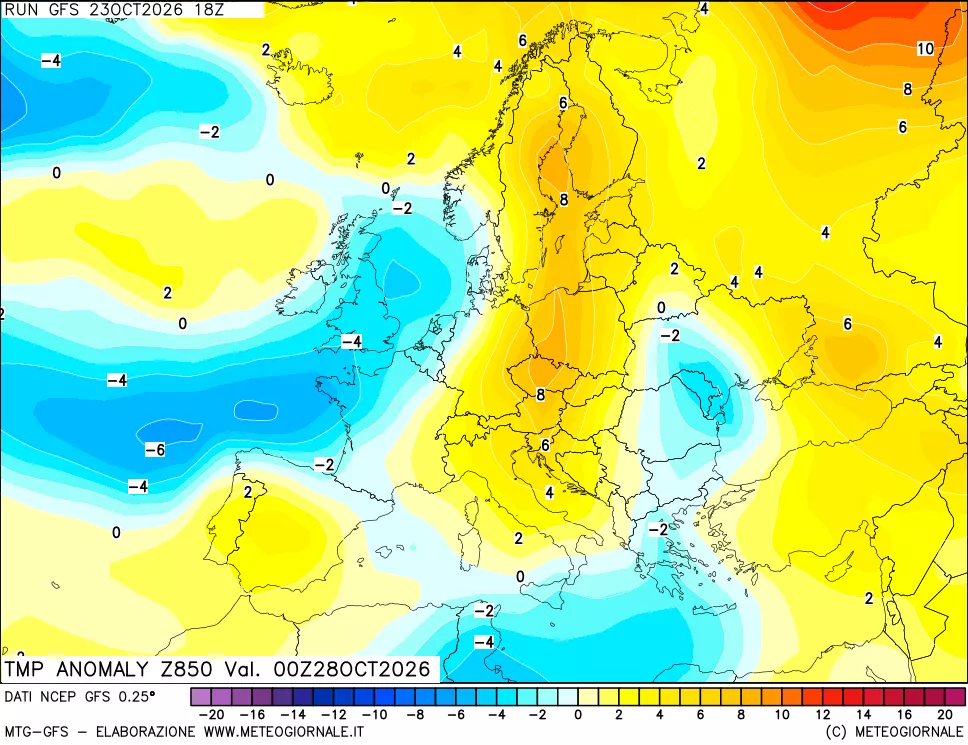 mappa 850 hPa Temp Anomaly vs Cli.No 1981-2010
